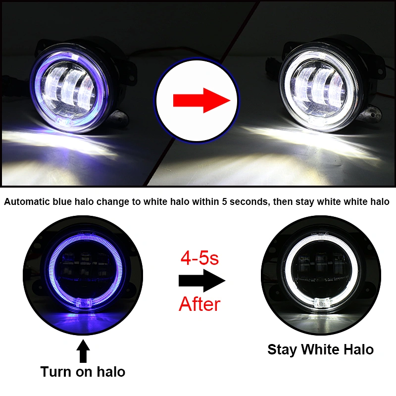OVOVS 30W Round 4 Inch Led Fog Lights With Automatic Blue Halo 5s Seconds to White DRL For Jeep Wrangler Jk Off Road