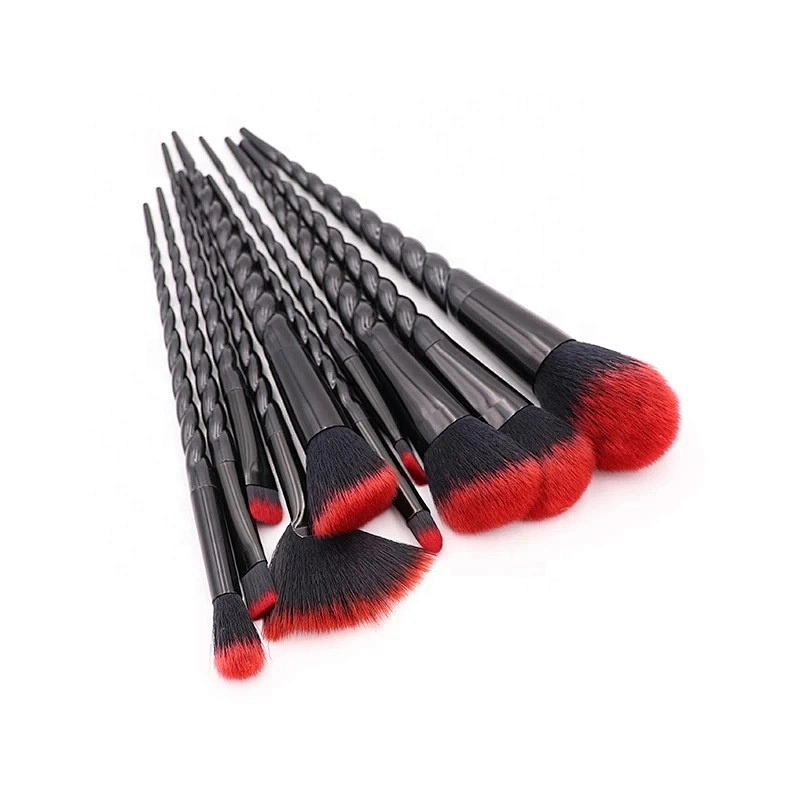 Red and black high quality custom professional makeup brush set 10 pcs set