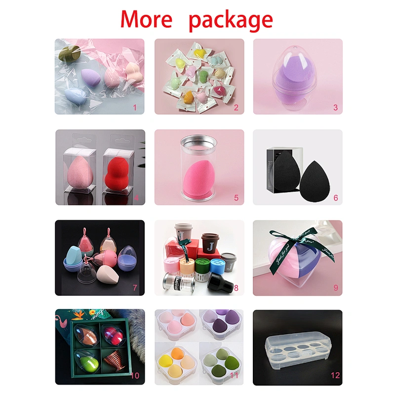 Custom Logo Beauty Sponge Private Label Low MOQ Costom PVC Package Box Latex Free Soft Makeup Sponge