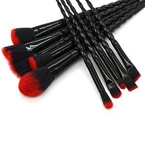 Red and black high quality custom professional makeup brush set 10 pcs set