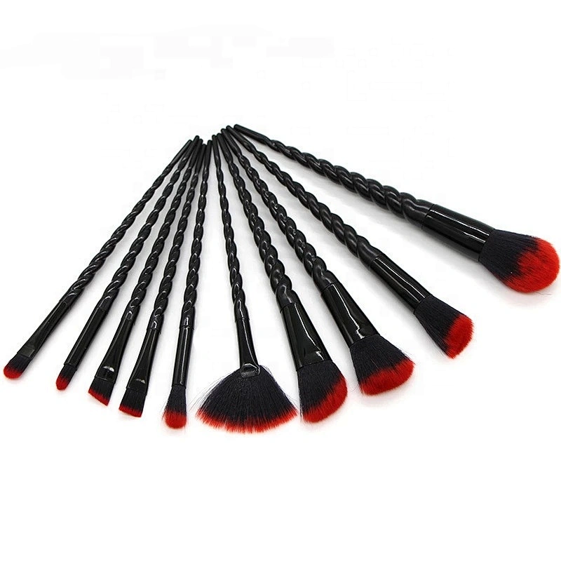 Red and black high quality custom professional makeup brush set 10 pcs set