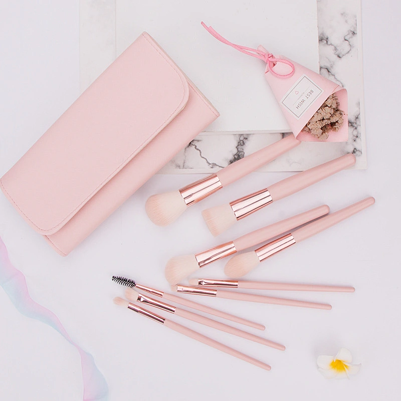 9pcs pink makeup brush set with bag private label make up tool makeup brushes