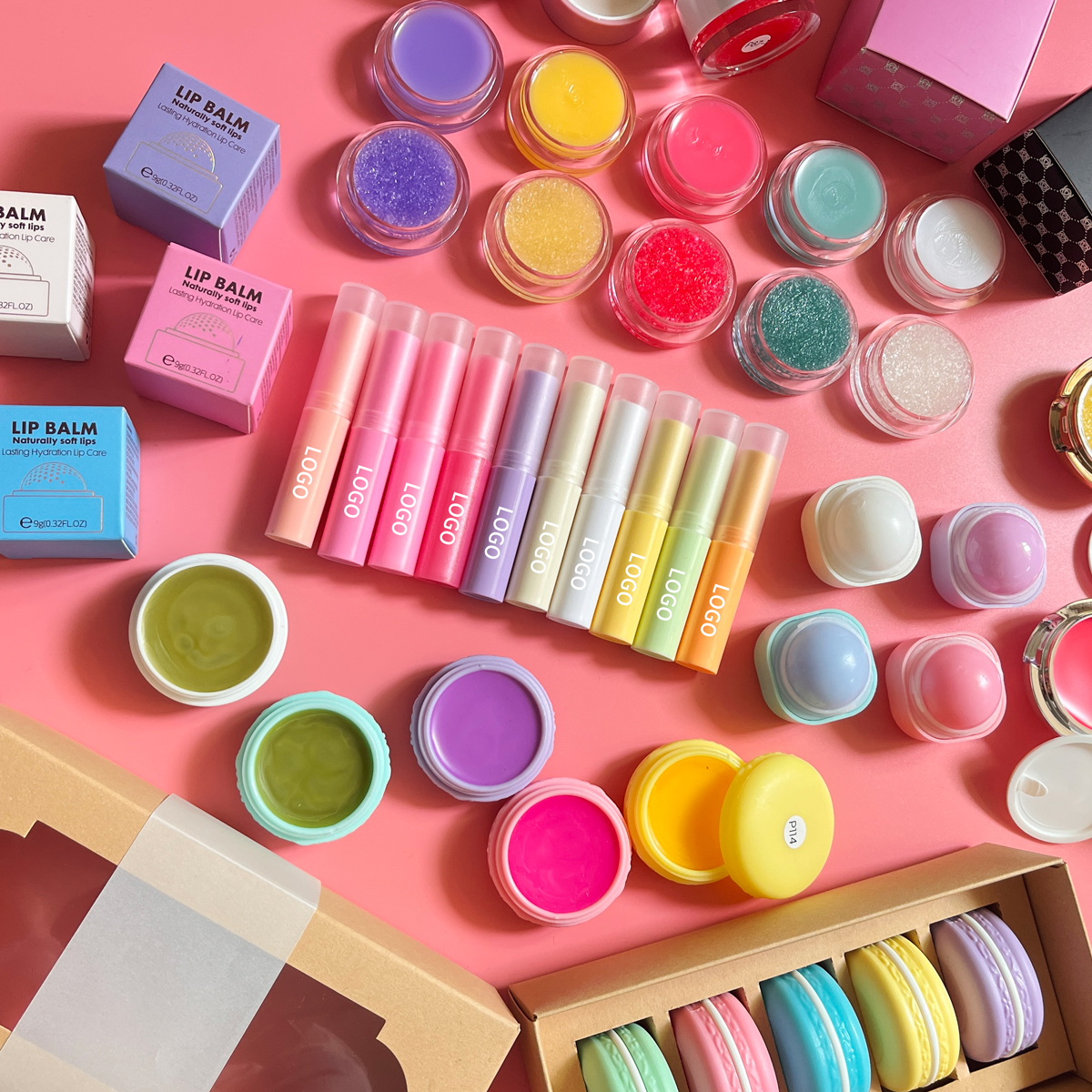 Private label customize logo vegan lip balm moisturizing pink lip balm