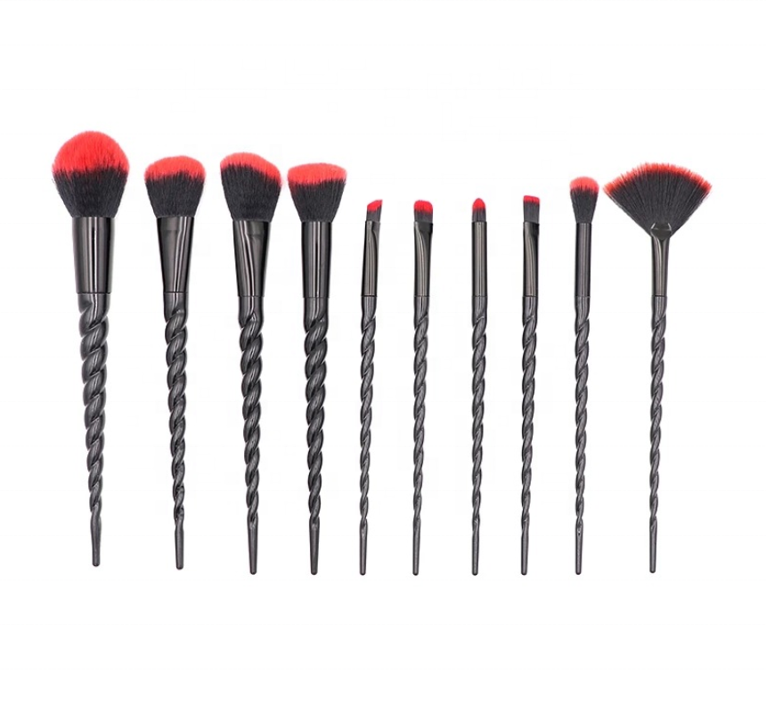 Red and black high quality custom professional makeup brush set 10 pcs set