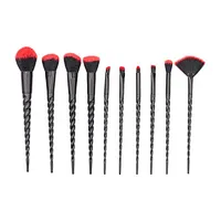 Red and black high quality custom professional makeup brush set 10 pcs set