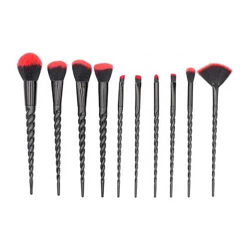 Red and black high quality custom professional makeup brush set 10 pcs set