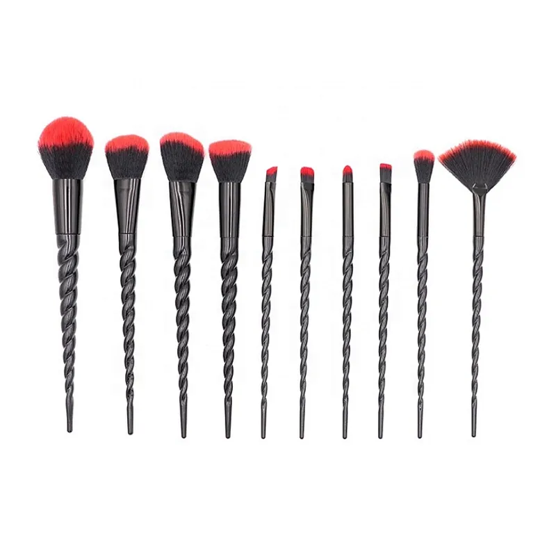 Red and black high quality custom professional makeup brush set 10 pcs set