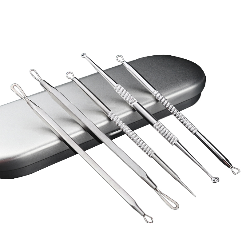 Stainless Steel 5 in 1 Blackhead Whitehead Pimple Acne Remover Tool Kit