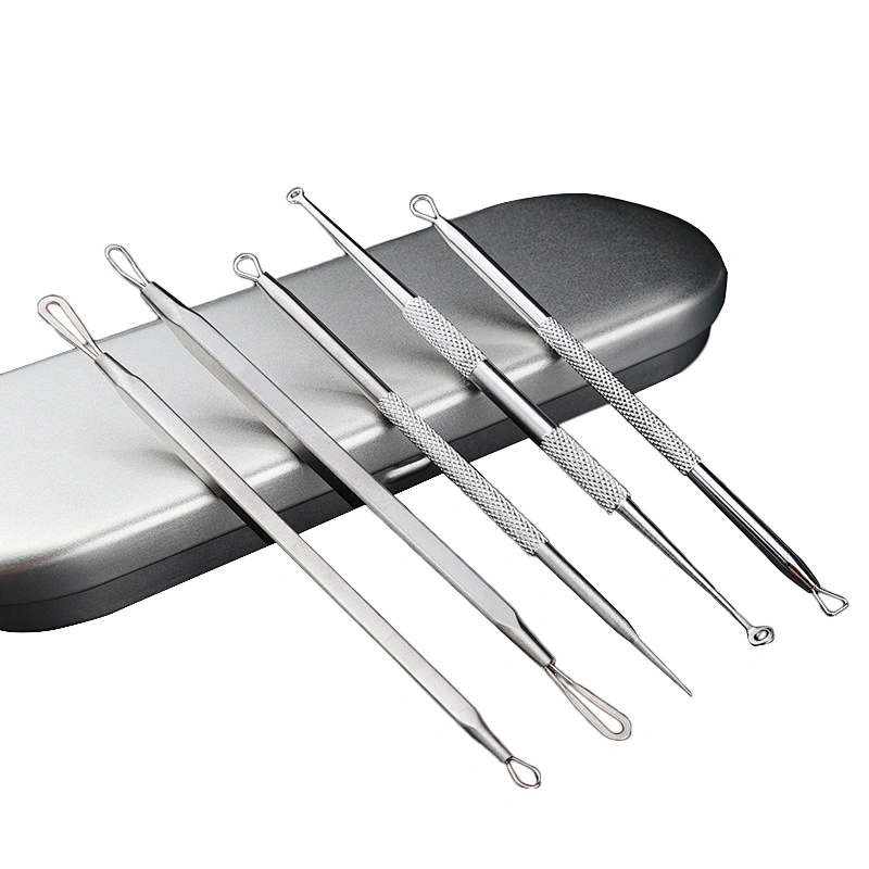 Stainless Steel 5 in 1 Blackhead Whitehead Pimple Acne Remover Tool Kit