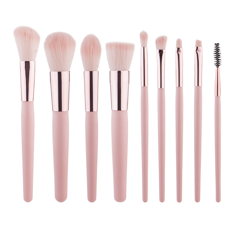 9pcs pink makeup brush set with PU bag private label make up tool custom makeup brushes