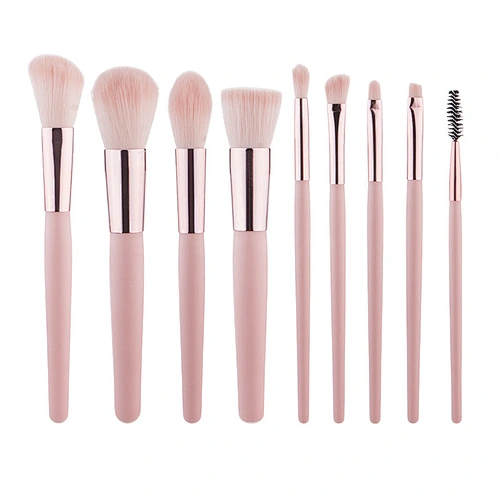 9pcs pink makeup brush set with PU bag private label make up tool custom makeup brushes