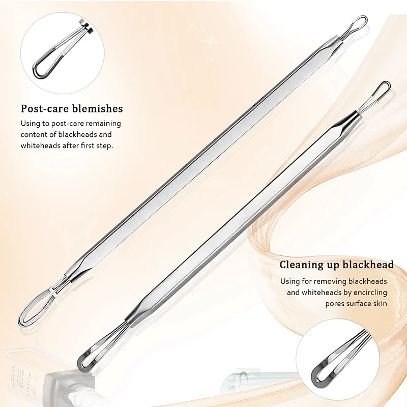 Stainless Steel 5 in 1 Blackhead Whitehead Pimple Acne Remover Tool Kit