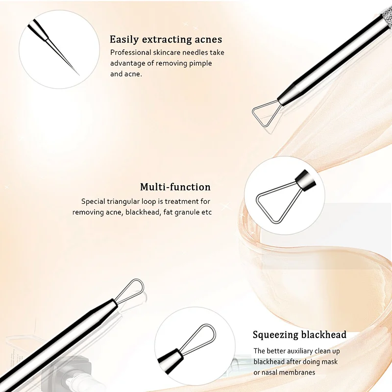 Stainless Steel 5 in 1 Blackhead Whitehead Pimple Acne Remover Tool Kit