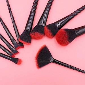 Red and black high quality custom professional makeup brush set 10 pcs set