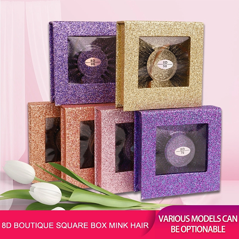 8D mink hair false eyelashes square  box slender thick eyelashes best seller mink false eyelashes