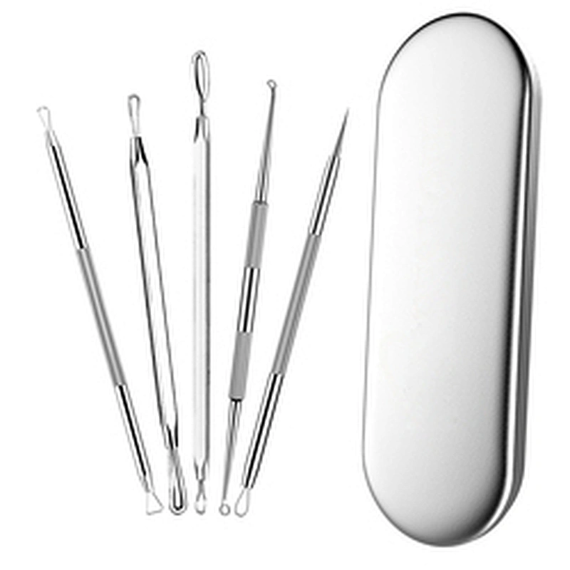 Stainless Steel 5 in 1 Blackhead Whitehead Pimple Acne Remover Tool Kit