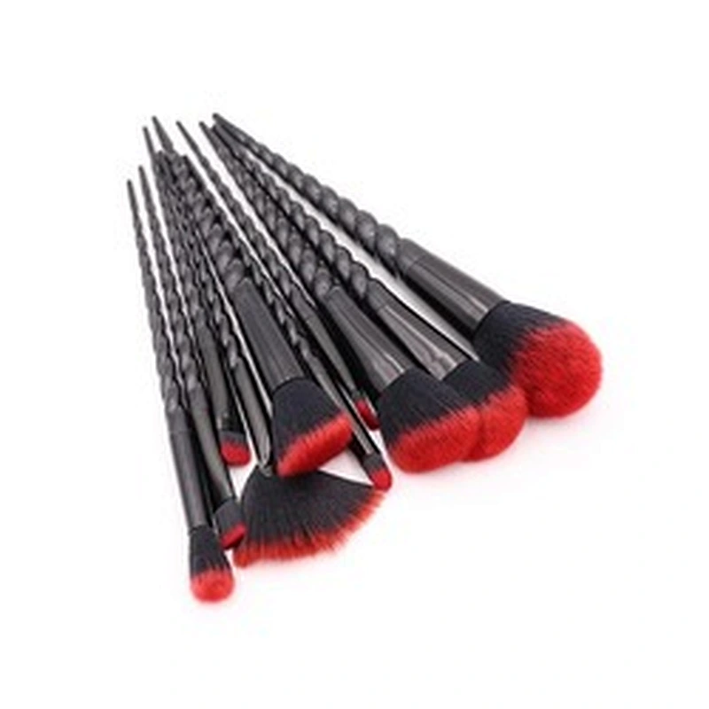 Red and black high quality custom professional makeup brush set 10 pcs set
