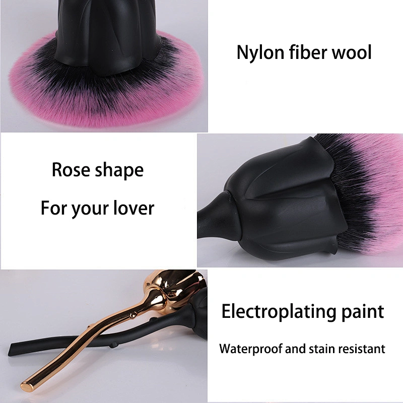 wholesale good quality customized vegan brush black rose flower blush powder single makeup brush