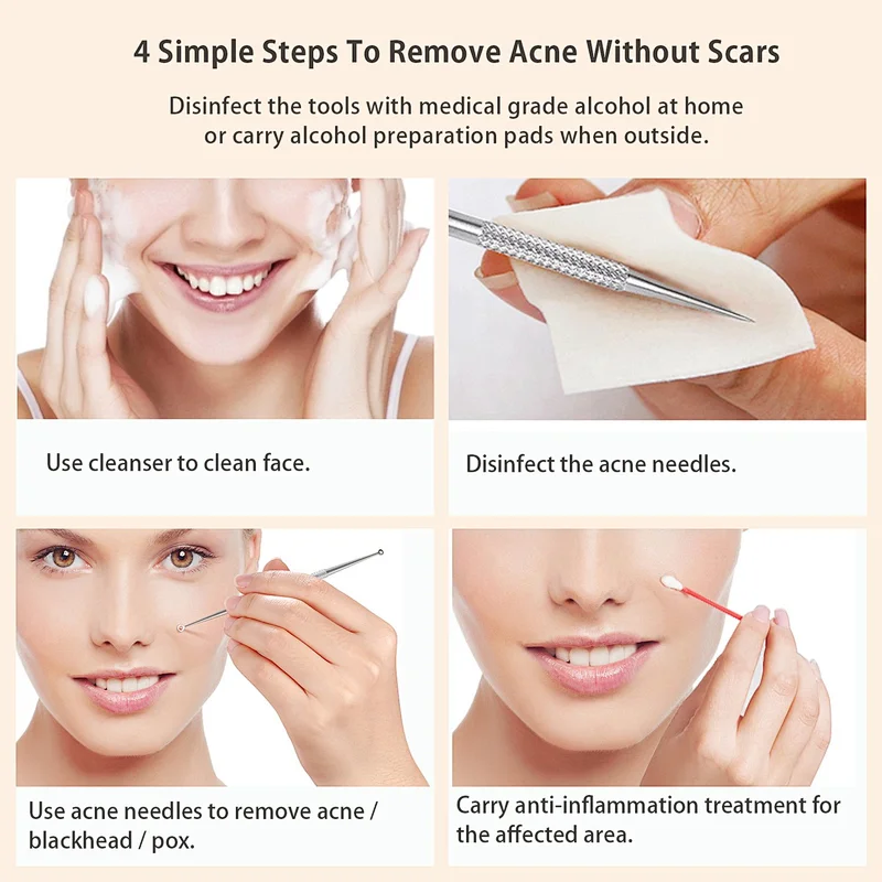 Blackhead Remover Pimple Popper Tool Acne Comedone Zit Extractor Kit Blemish Whitehead Extraction Popping Needle