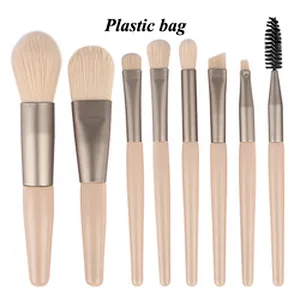 Wholesale no logo wood handle soft Fiber hair make up tools makeup brush set
