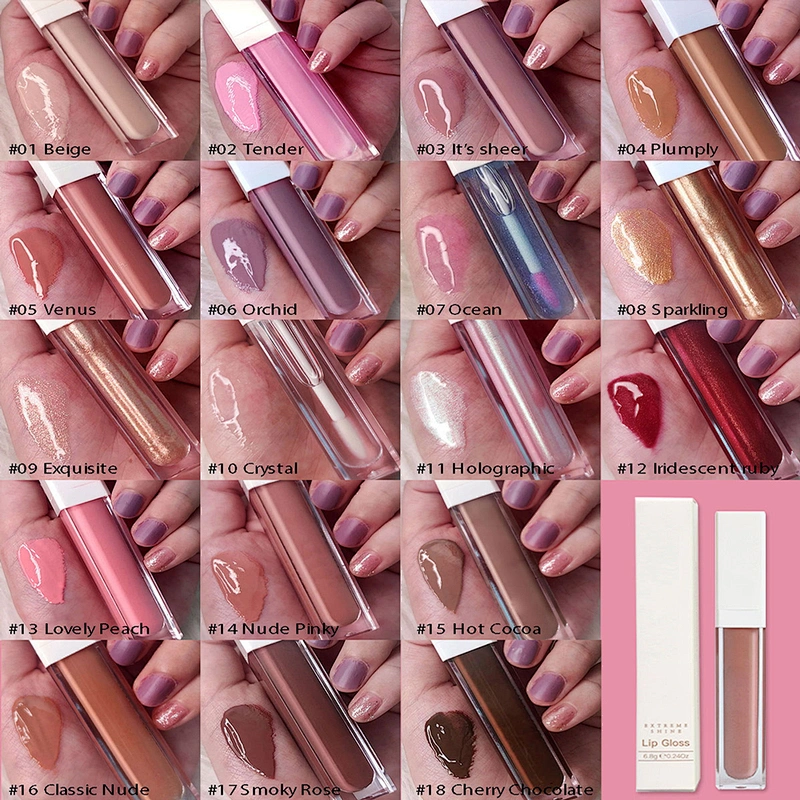 No brand cosmetic private label vegan high pigment glossy shiny customized your own label  12 colors glitter lipgloss