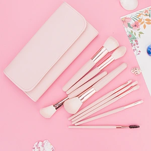 9pcs pink makeup brush set with PU bag private label make up tool custom makeup brushes