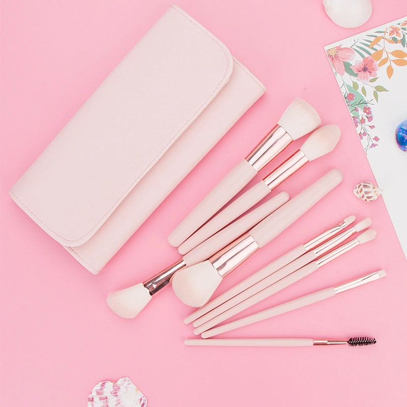 9pcs pink makeup brush set with PU bag private label make up tool custom makeup brushes