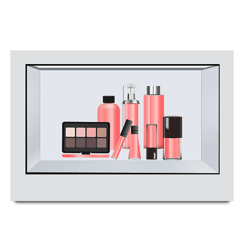55 inch 3D touch item advertising show Transparent Infrared screen touch display cabinet