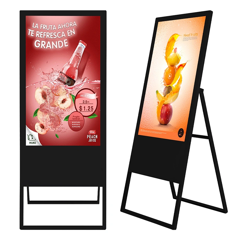 Black Floor Standing Digital no touch screen Advertising Portable Display Monitor