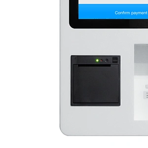 Restaurant supermarket digital signage touch screen QR code scan and printer self service payment kiosk
