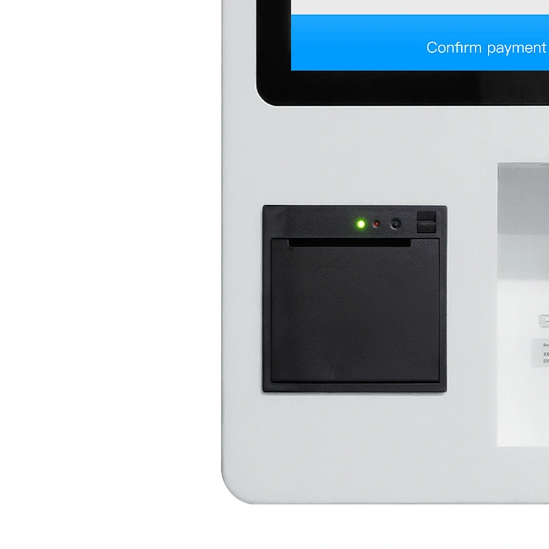 Restaurant supermarket digital signage touch screen QR code scan and printer self service payment kiosk