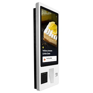 Restaurant supermarket digital signage touch screen QR code scan and printer self service payment kiosk