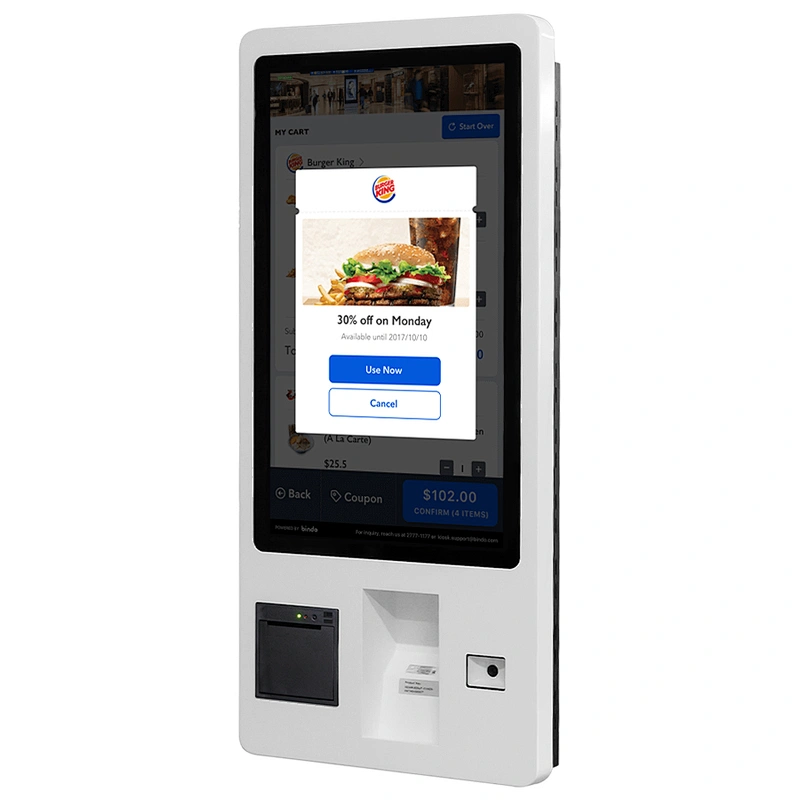Wall mounted 32 inch touch screen ordering payment self-service terminal kiosk