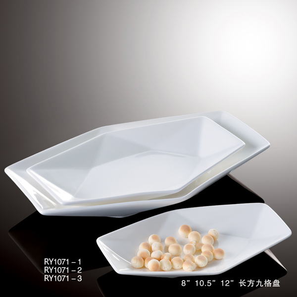 Hot sale hotel & restaurant  white porcelain Plate  8'' rectangle snack plates