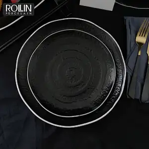Hotel western style ceramic dinner set black porcelain dinnerware
