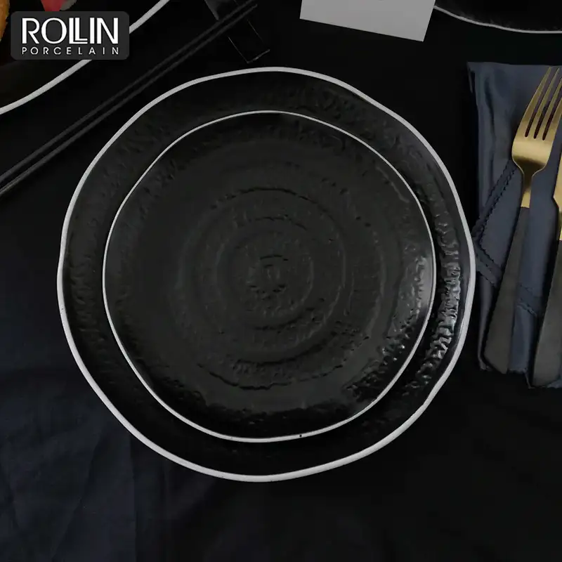 Hotel western style ceramic dinner set black porcelain dinnerware