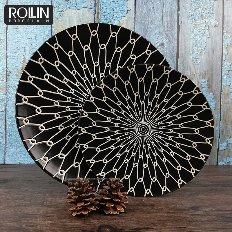 New design white black ceramic porcelain decal side plate dinnerware dinner set