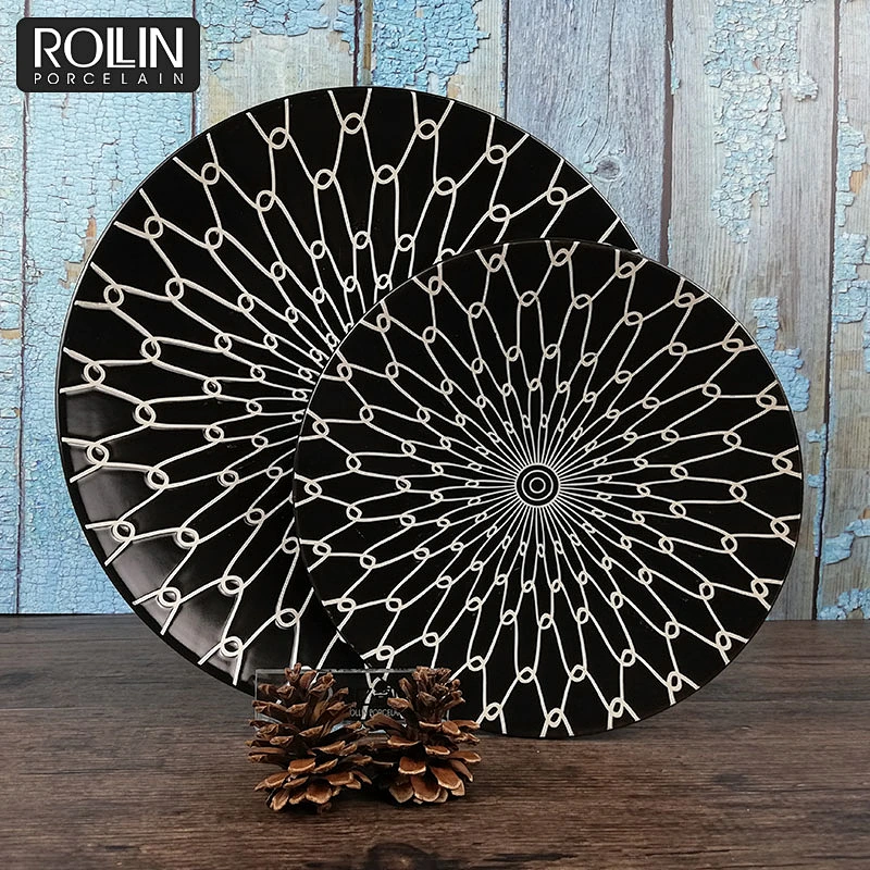 New design white black ceramic porcelain decal side plate dinnerware dinner set