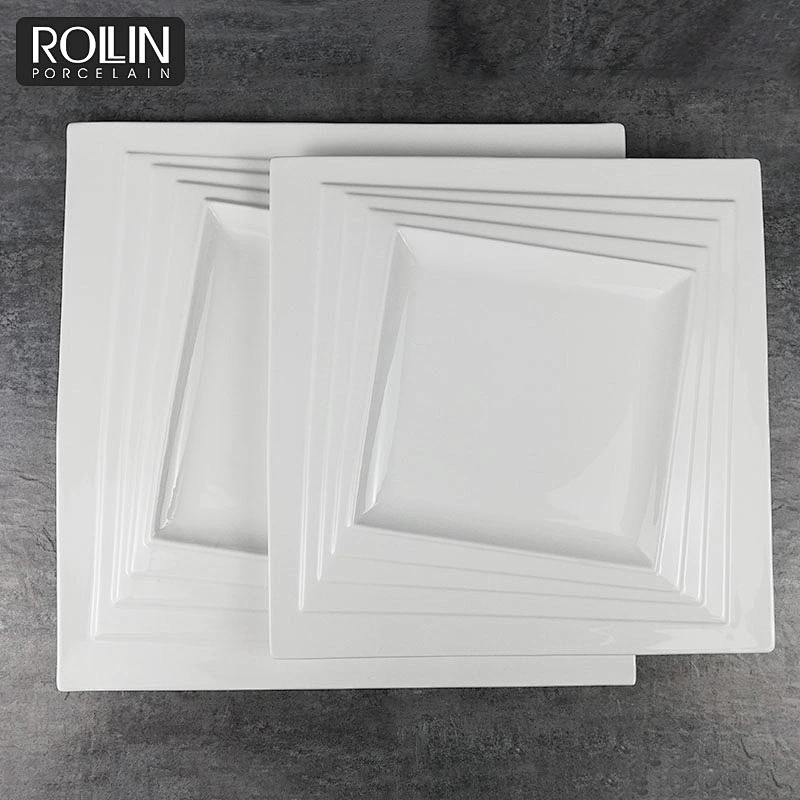 Wholesale White Porcelain Square Plates Banquet Dinner Plates for Hotels