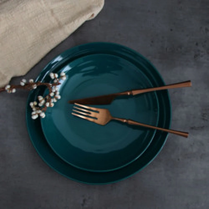 Factory direct wholesale hotel Green nordic dish ceramic dinner plate set,restaurant ecofriendly porcelain dishes plates