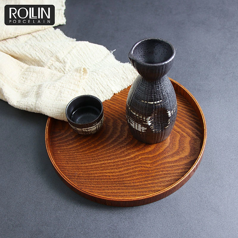 Japanese hand-printing porcelain sake bottle Saki cup black sake set