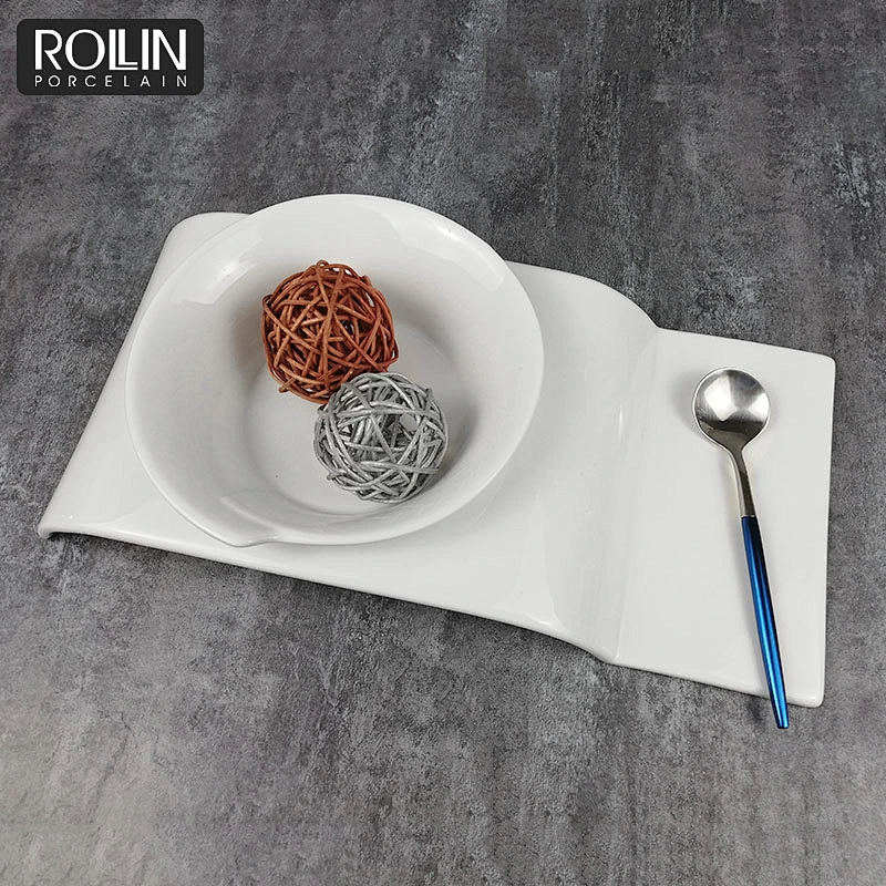 High quality porcelain restaurant dinnerware decorative porcelain soup plate with tray
