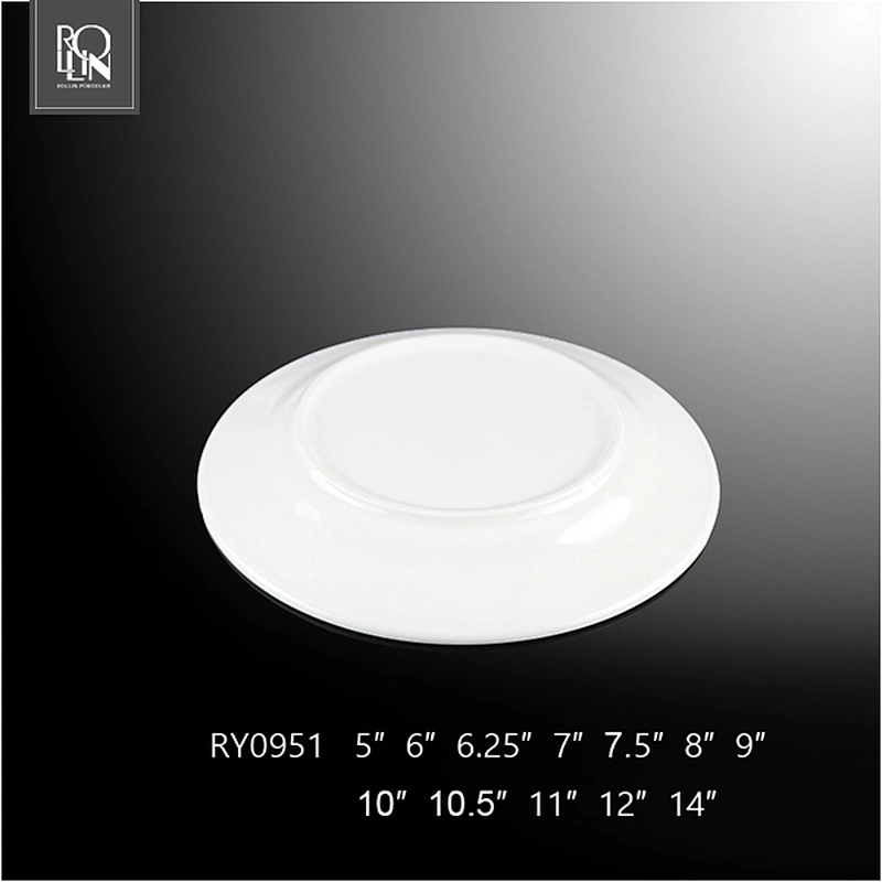 Hot sale hotel&restaurant dishwasher safe plain white round ceramic catering serving dishes flat plate 9''