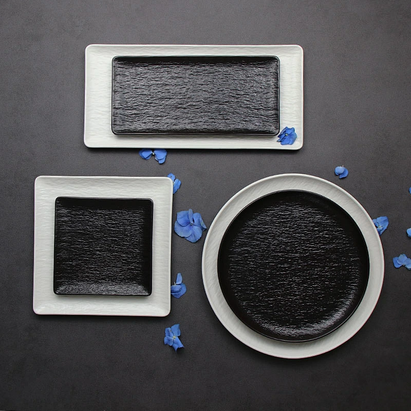 Black and White Colored Chinaware Porcelain Rectangular plates for Hotel and Restaurant