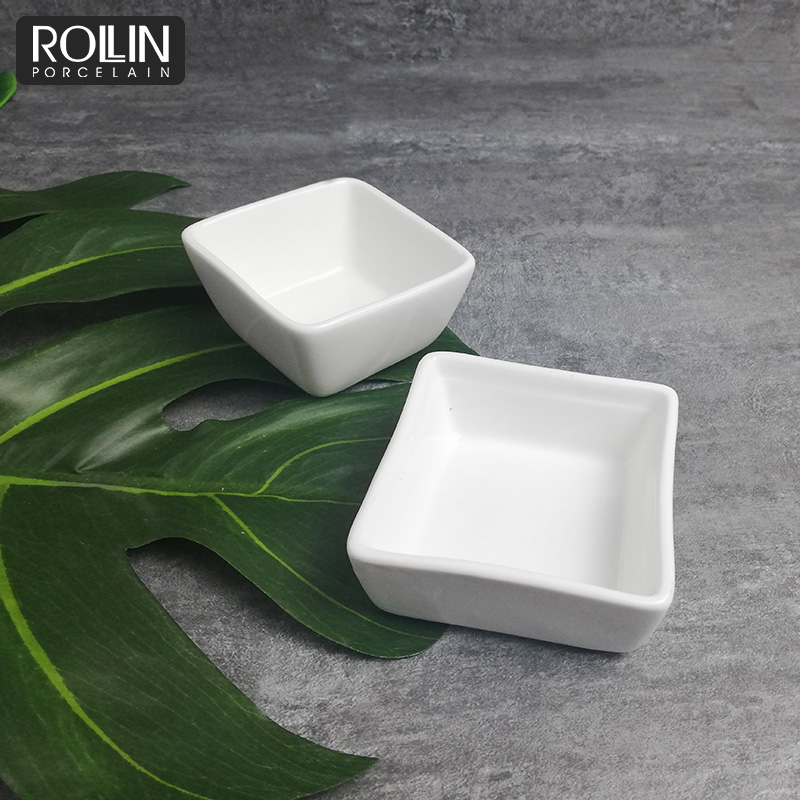 wholesale white custom porcelain ceramic dessert plate small deep square sauce dish
