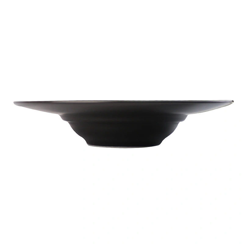 Matt black round pasta dinner sweet plate ceramic restaurant for hositality banquet wedding catering wholesale