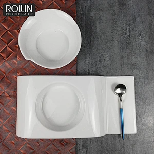 High quality porcelain restaurant dinnerware decorative porcelain soup plate with tray