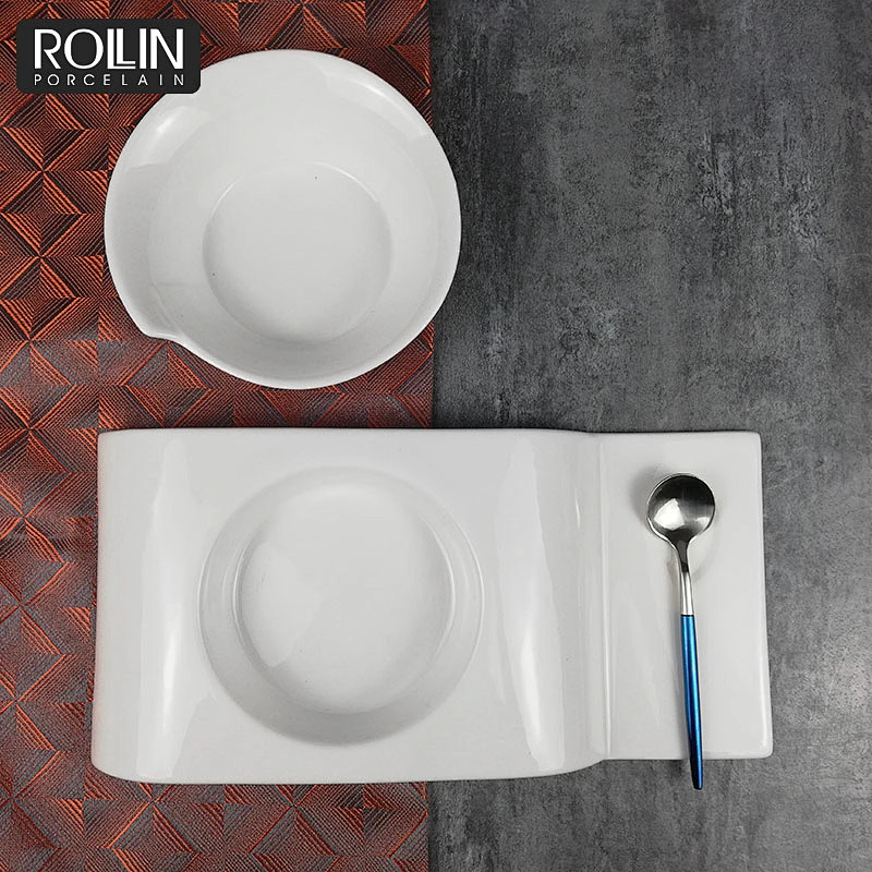 High quality porcelain restaurant dinnerware decorative porcelain soup plate with tray