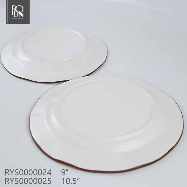 OEM/ODM  round coloured glaze coffee color edge porcelain ceramic plate for restaurant