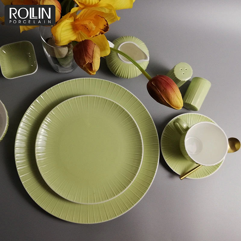 Hotel Tableware Green Glazed Dinnerware Bone China Dinnerset